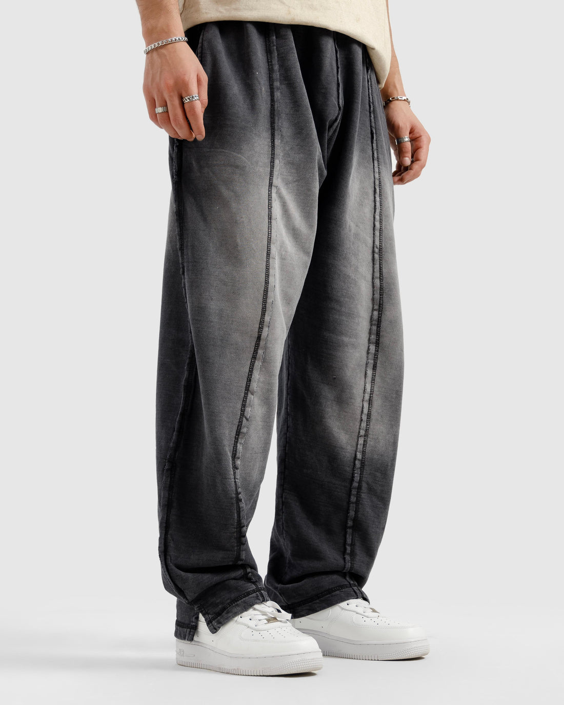 Pleated & Raw Detail Washed Trousers