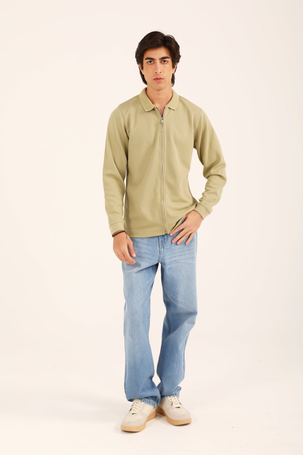 TEXTURED ZIPPER FULL SLEEVE POLO