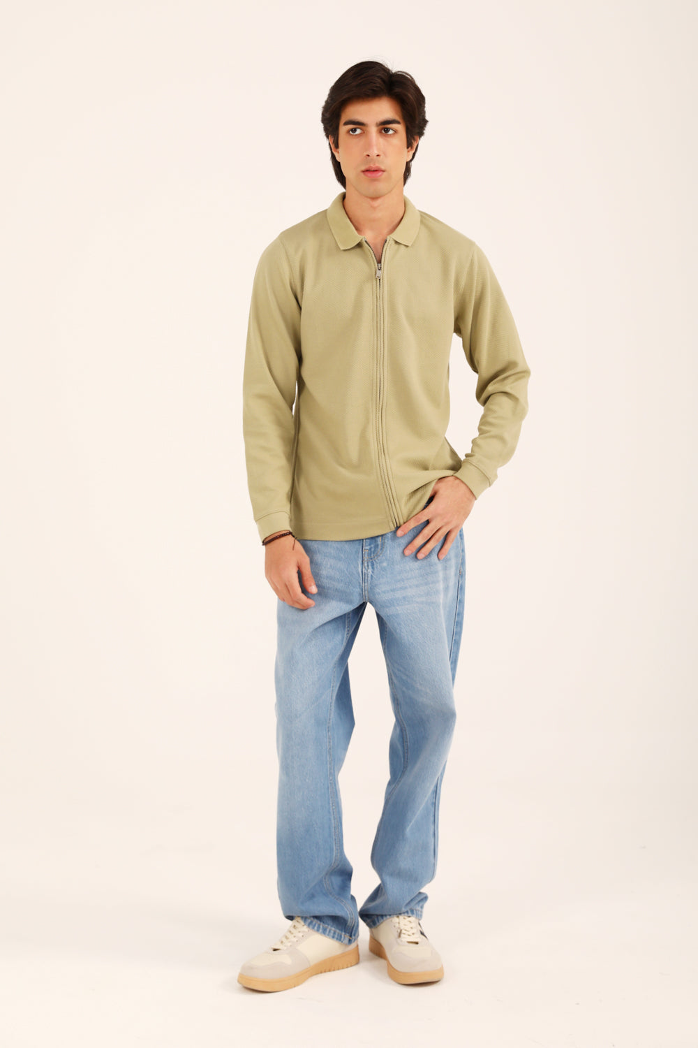 TEXTURED ZIPPER FULL SLEEVE POLO