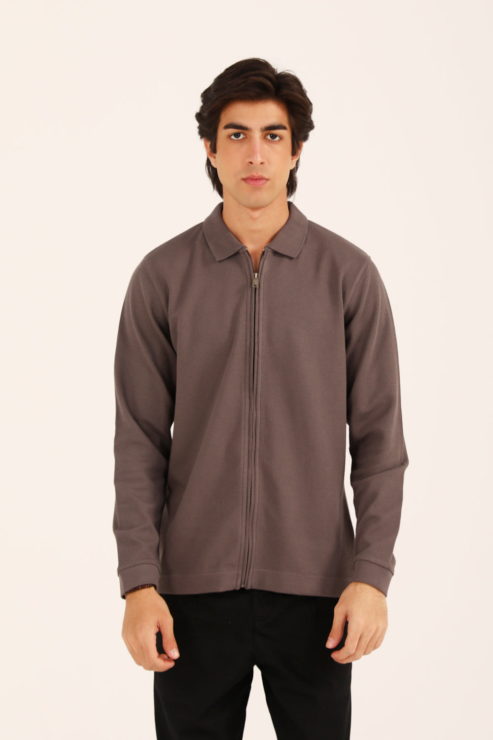 TEXTURED ZIPPER FULL SLEEVE POLO