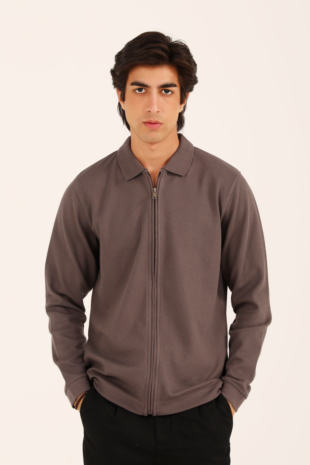 TEXTURED ZIPPER FULL SLEEVE POLO