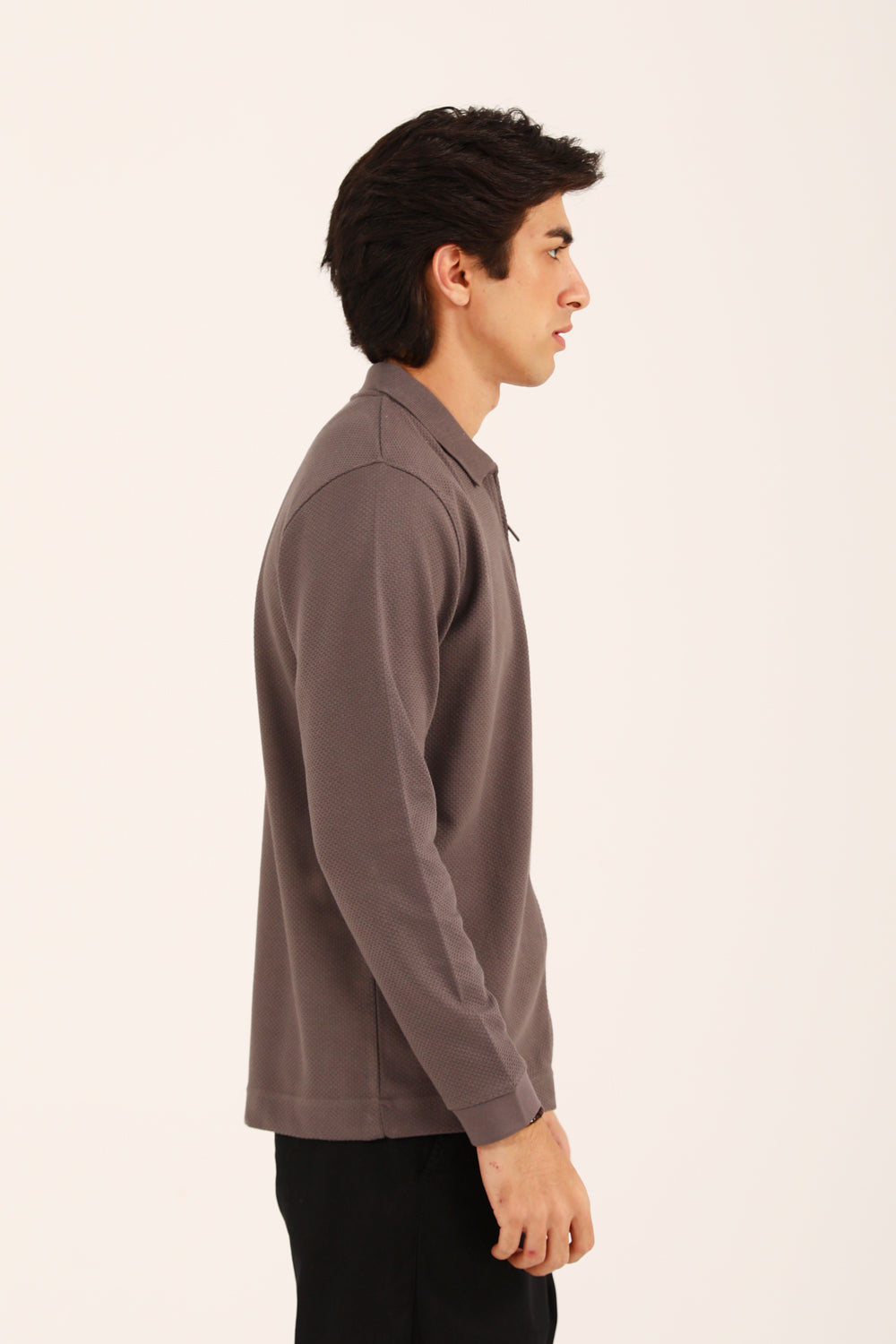 TEXTURED ZIPPER FULL SLEEVE POLO