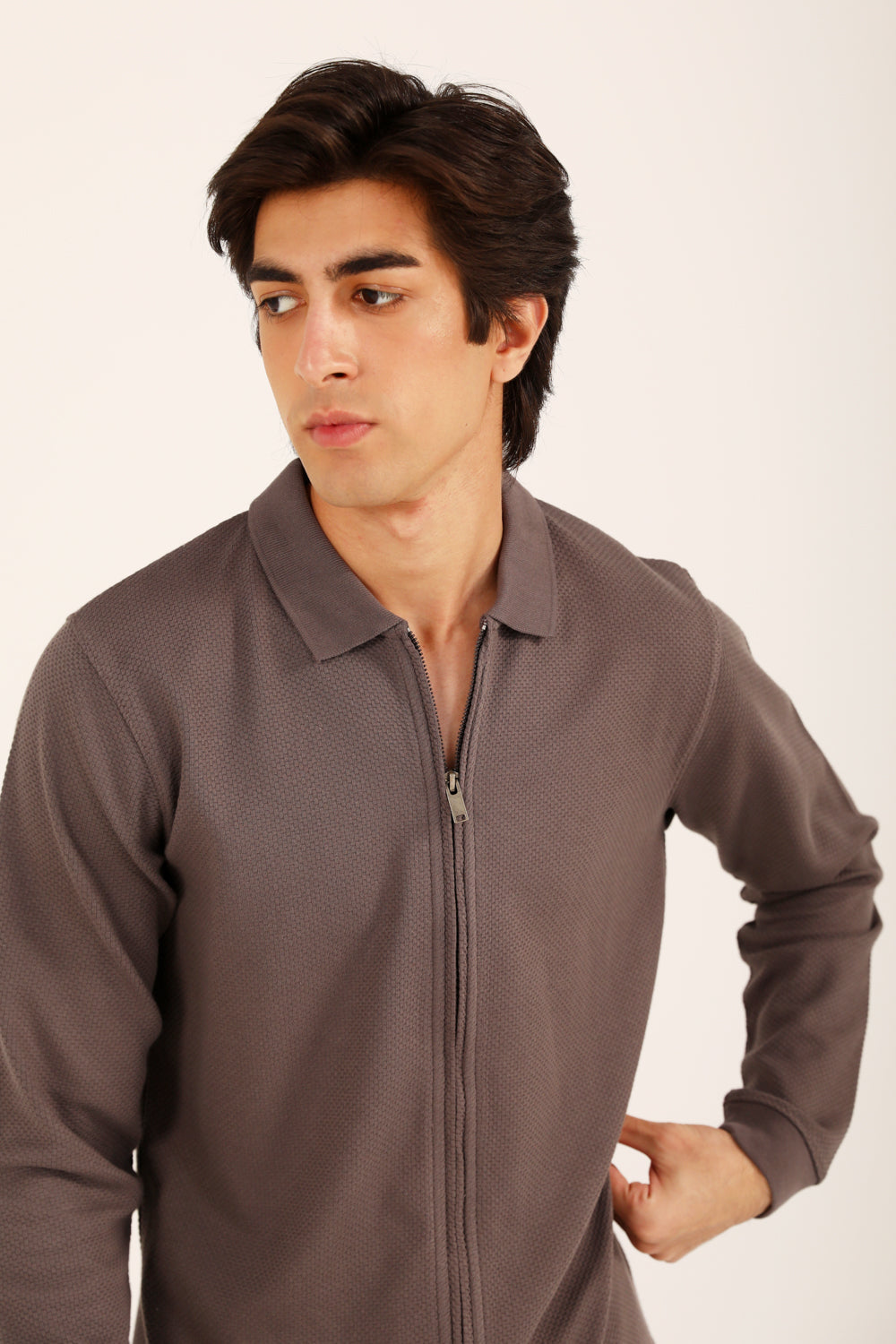 TEXTURED ZIPPER FULL SLEEVE POLO