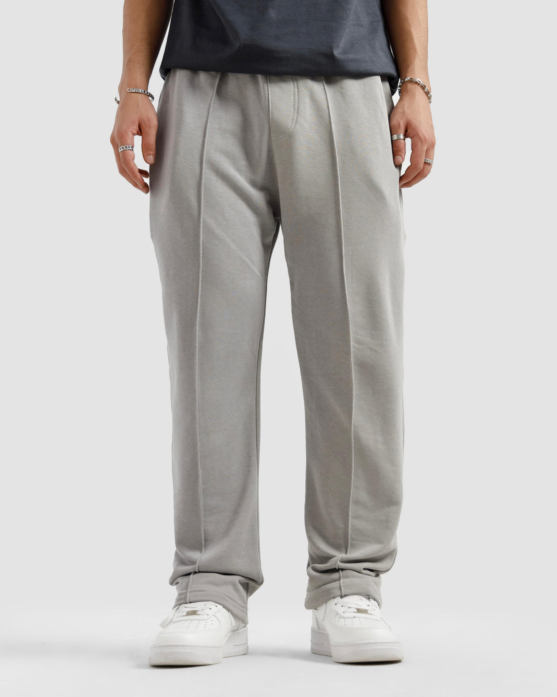 Steel Grey Pleated Essential Trousers