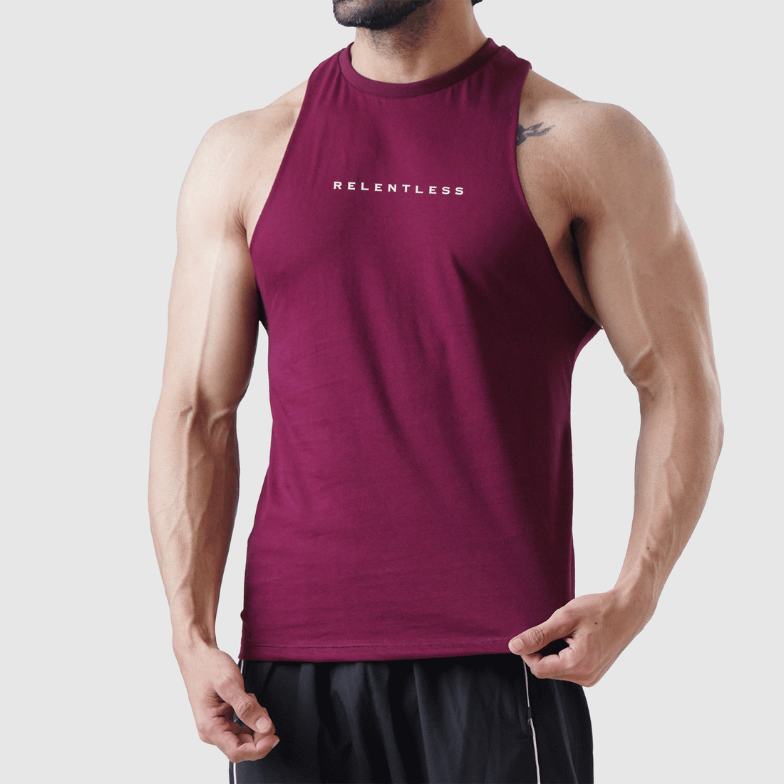 Tf-Maroon Deep Cut Muscle Tank Top