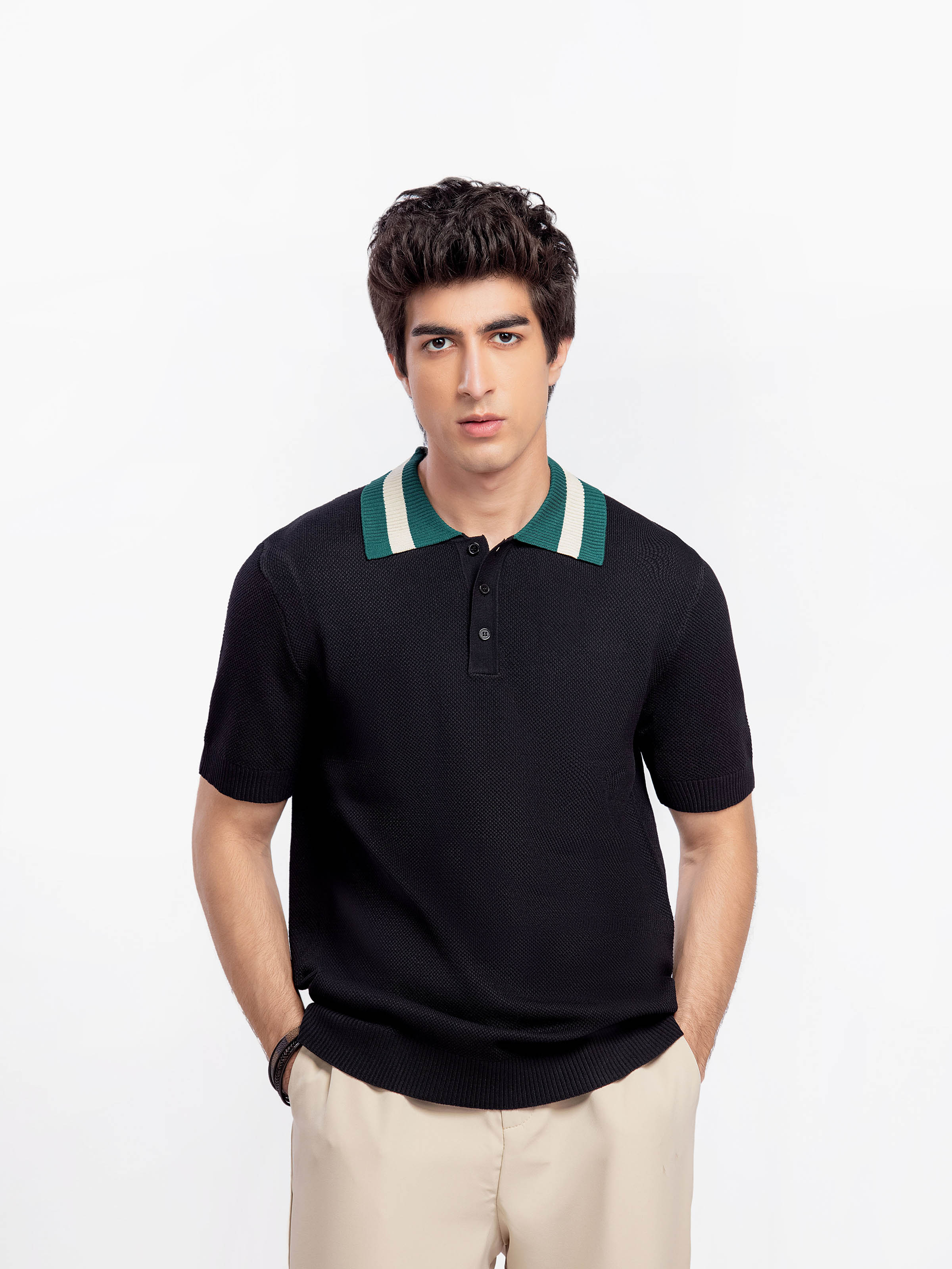 Knitted Textured Polo - FMTCP5-224